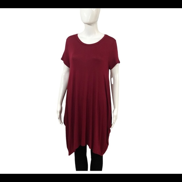 Love In Womans Size S Tunic Top Dress Blouson Oversized Red Wine Pockets Boho - Picture 10 of 13